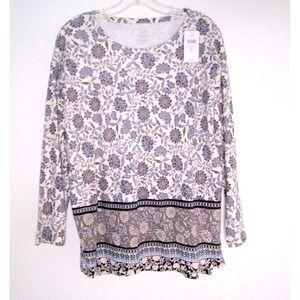 J. Jill NEW Simply Supima Crew Neck Tunic S Petite Long Sleeve Blue Floral NEW
